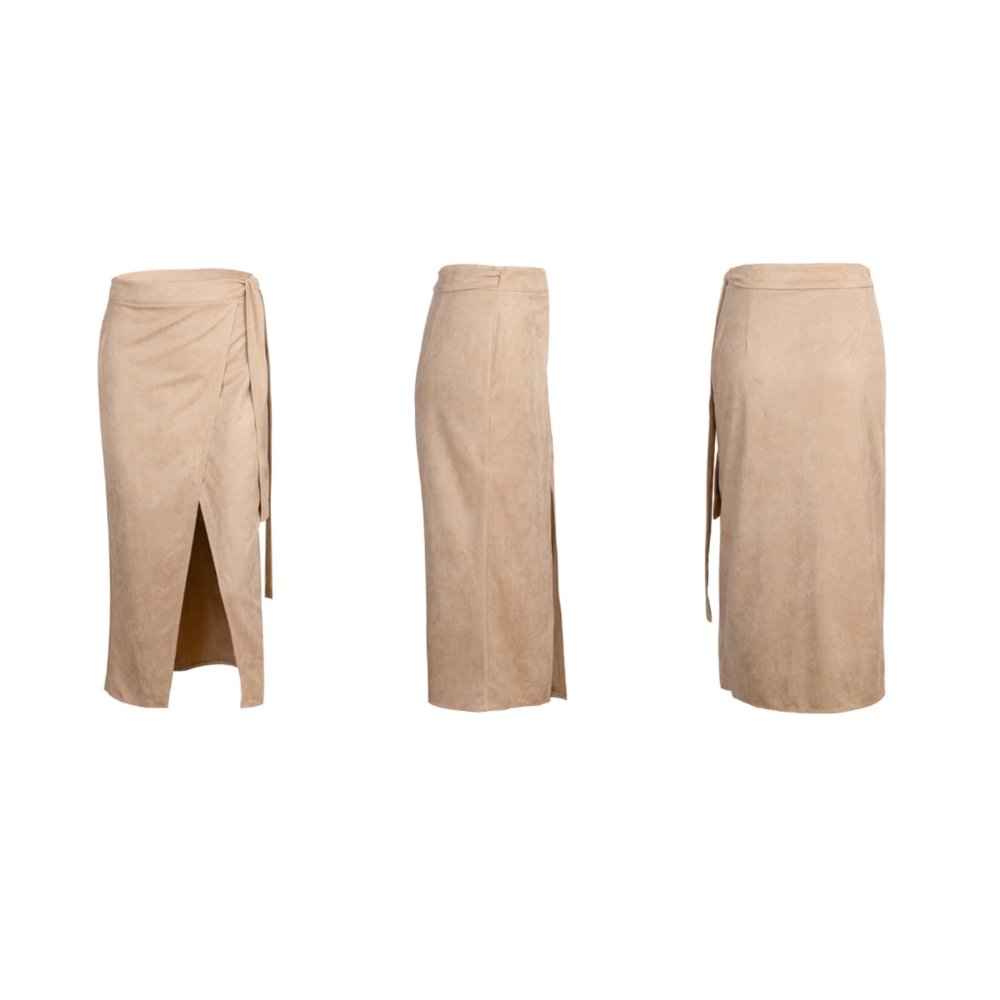 NEW...High Waist Midi Suede Wrap Skirt - Picture 5 of 8